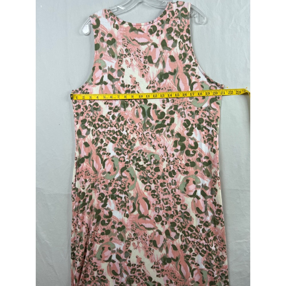 Belle Kim Gravel Maxi Dress Women Large Pink Olive Animal Print V-Neck Slit Tank - Picture 6 of 9